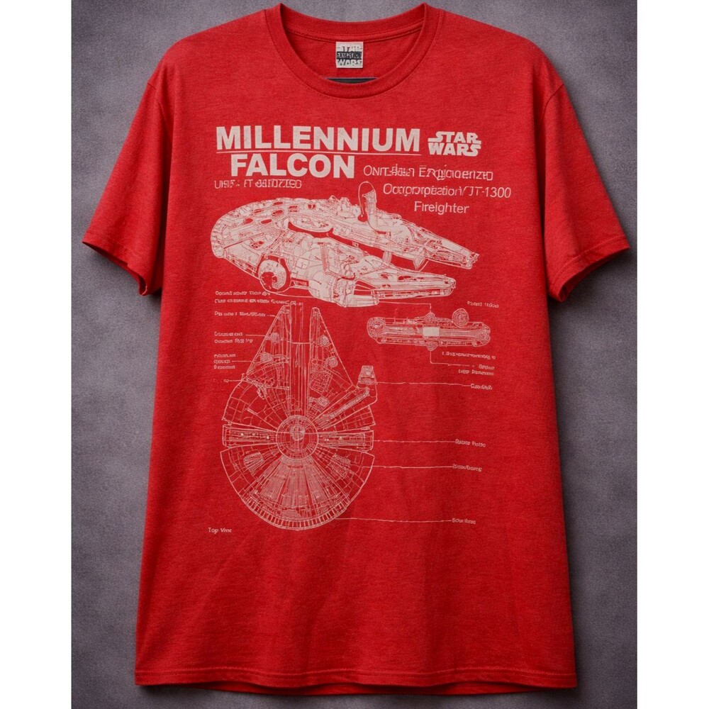 Star Wars Millennium Falcon Schematic Tee Mens L Red Graphic